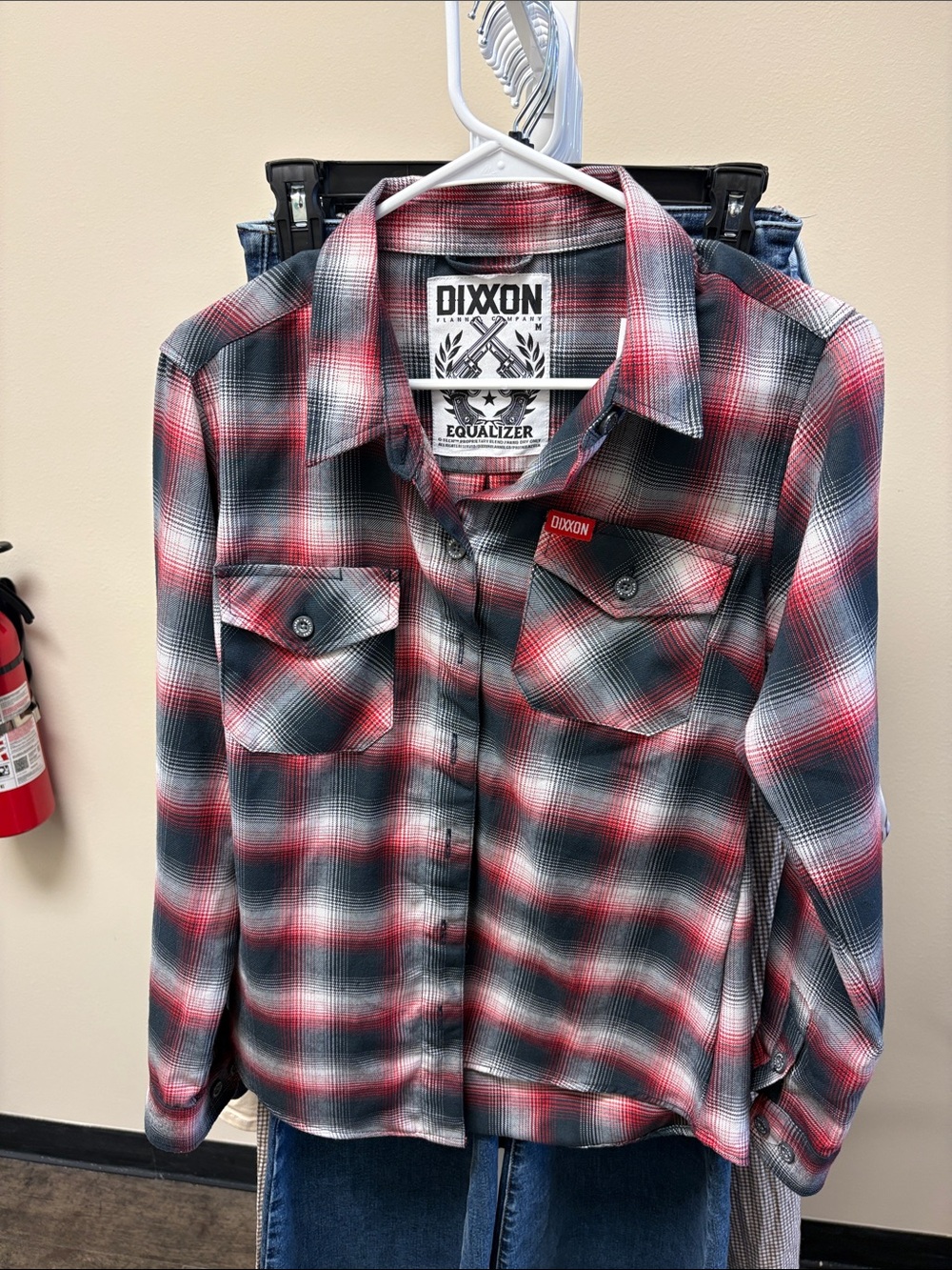 DIXXON Red Black and White Plaid Button-Down Shirt